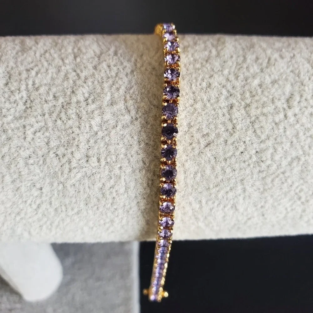 Joan Rivers Vintage Purple Amethyst Color Stone Tennis Bracelet Dainty Elegant